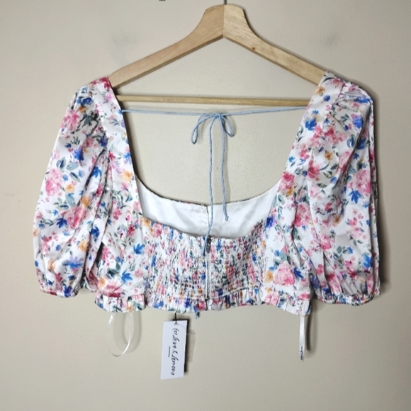 NWT For Love & Lemons Juliet Crop Top XL Floral Puff Sleeve Romantic Coquette - Picture 7 of 11